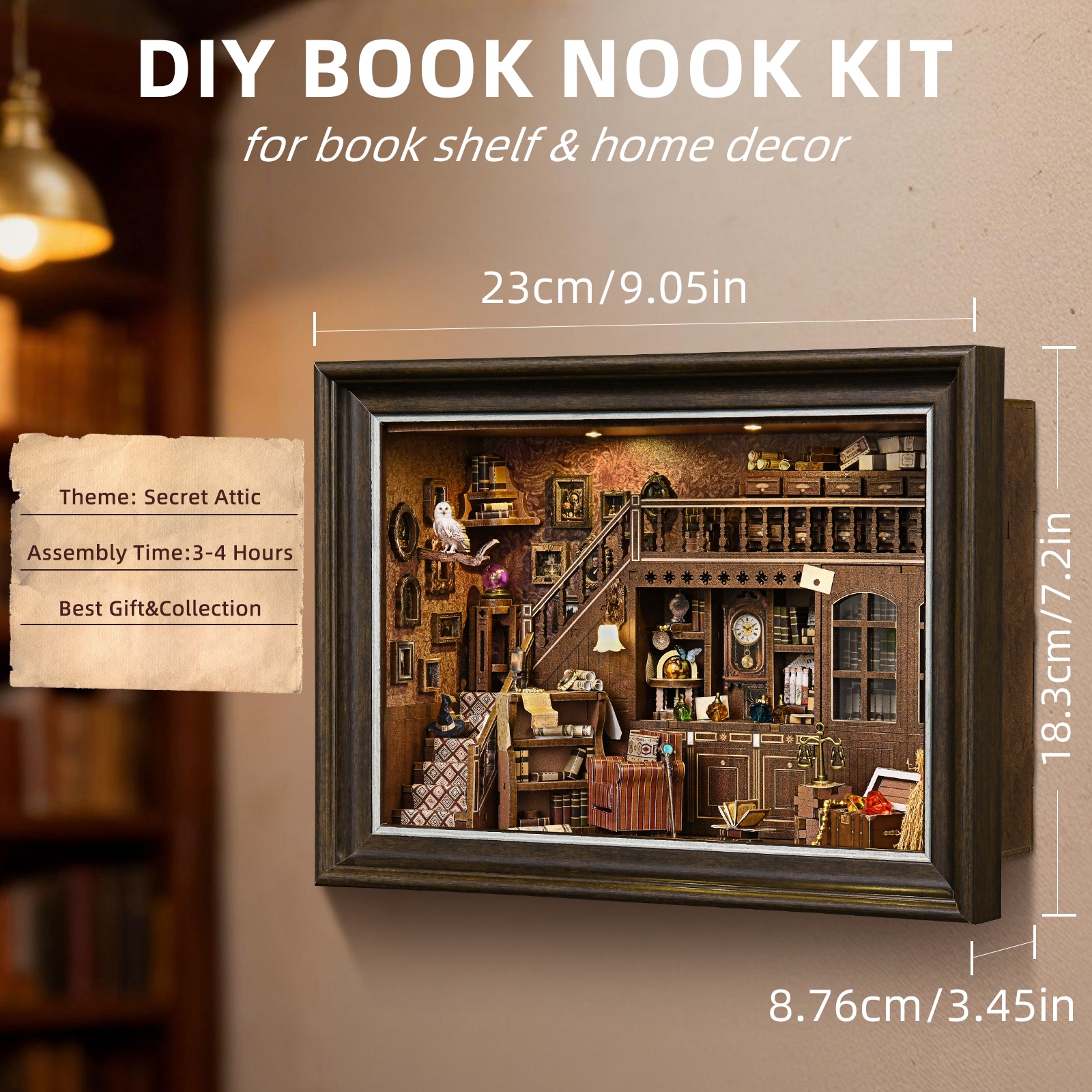 Book Nook Kit Secret Attic DIY - огляд і ціна Engraved Wood Frame