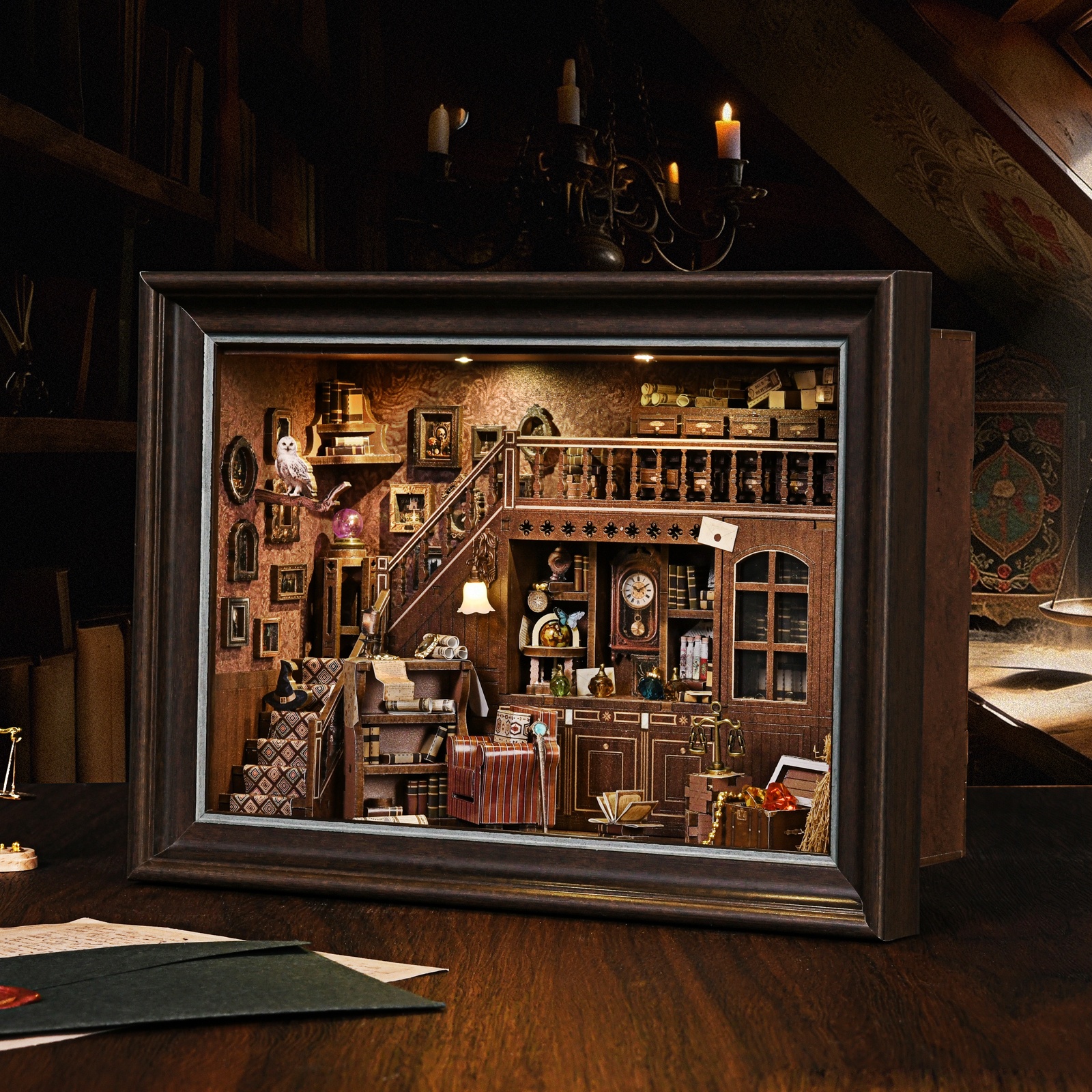 Book Nook Kit Secret Attic DIY - огляд і ціна Engraved Wood Frame