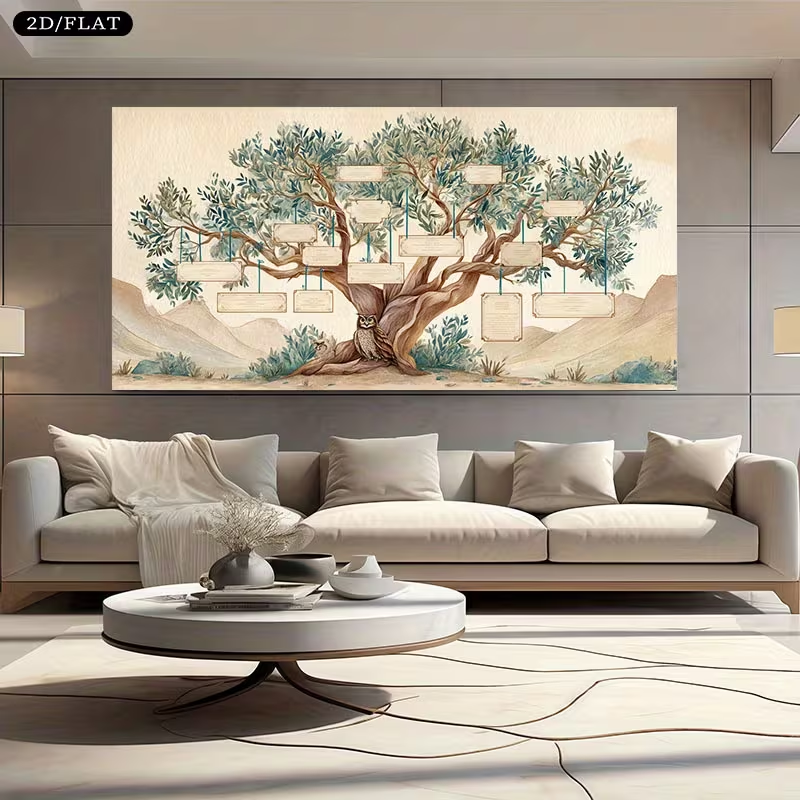 2D Flat, 2D Flat, Large Canvas - огляд і ціна Family Tree Print
