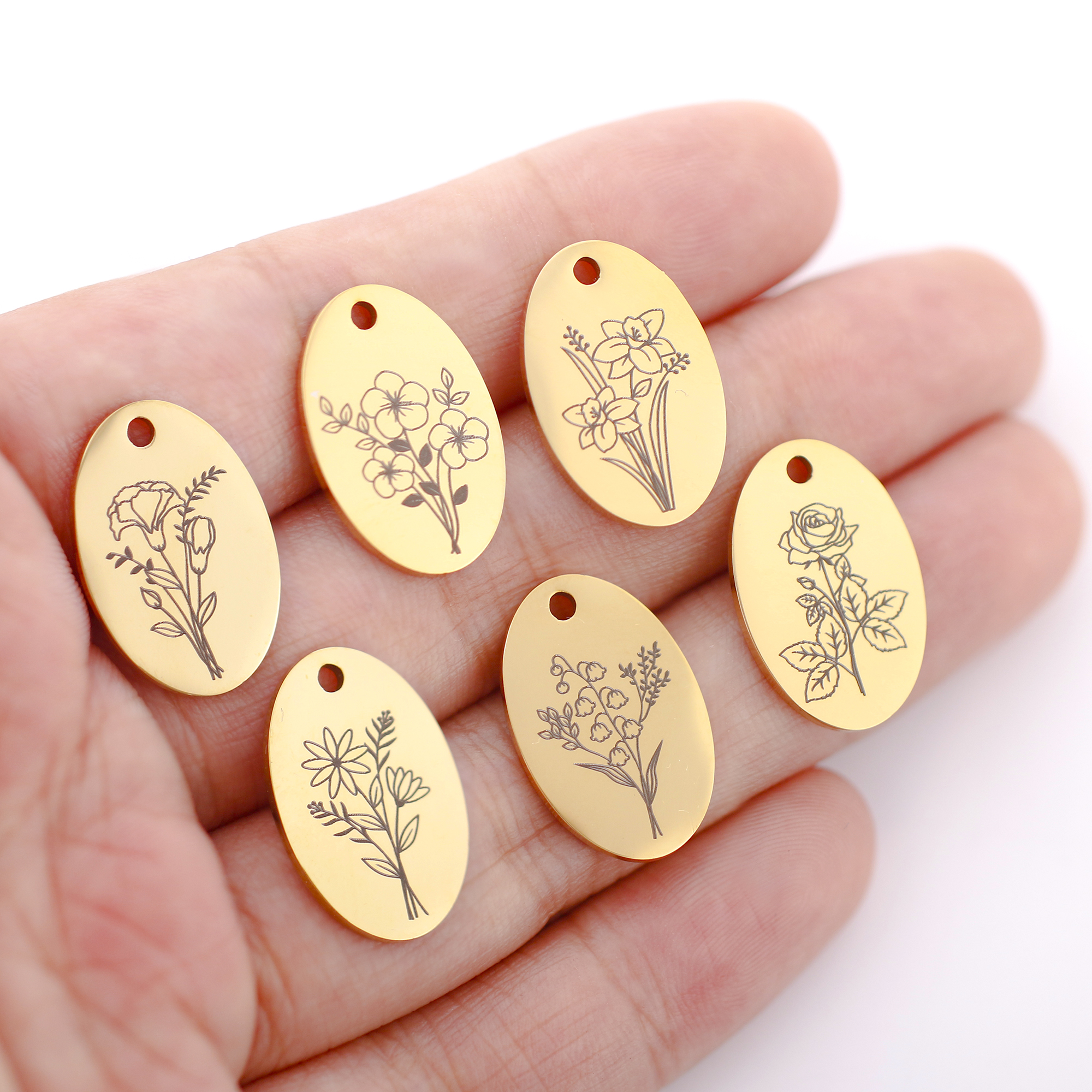5Pcs Oval Birth Month Flower P - огляд і ціна Birth Flower Necklace