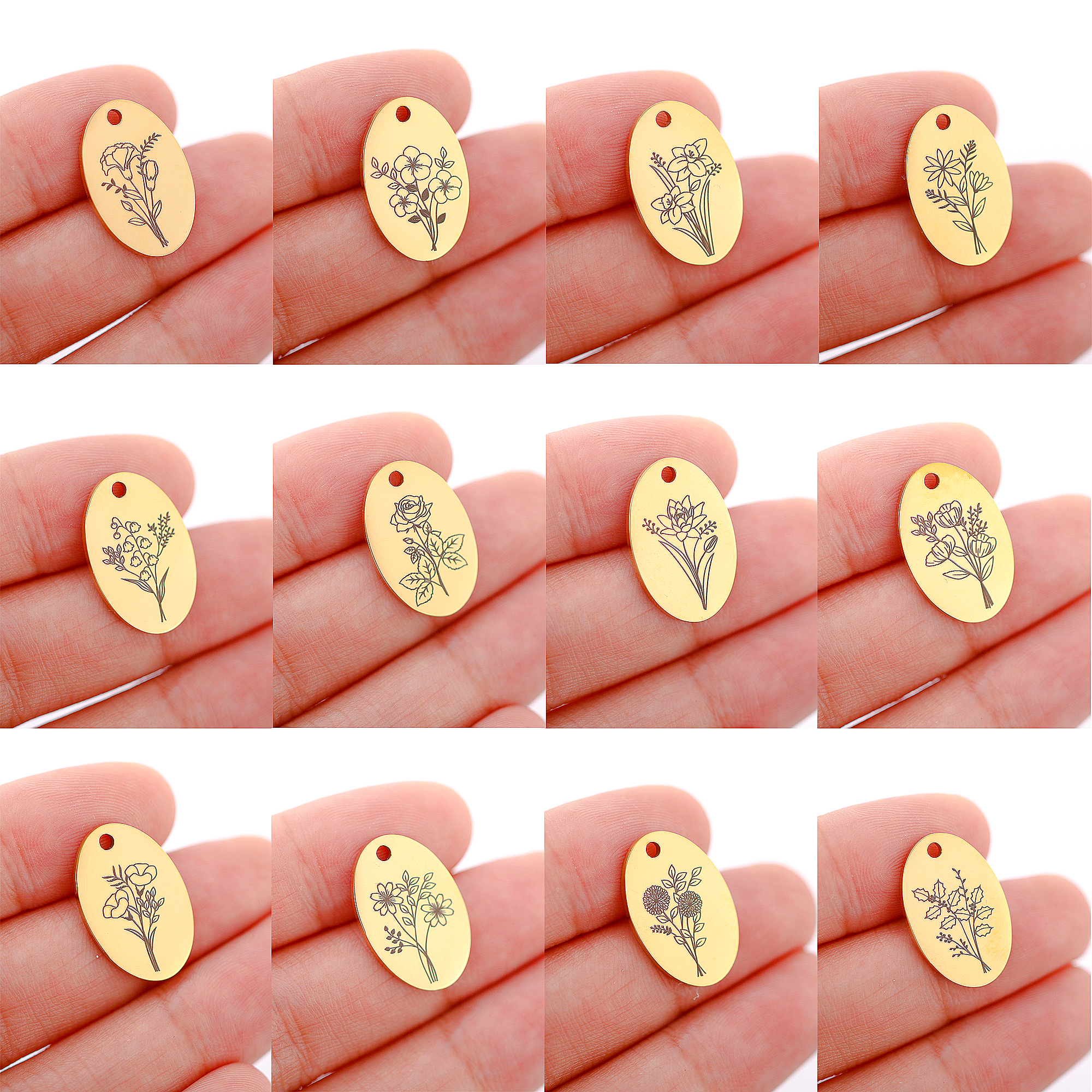 5Pcs Oval Birth Month Flower P - огляд і ціна Birth Flower Necklace