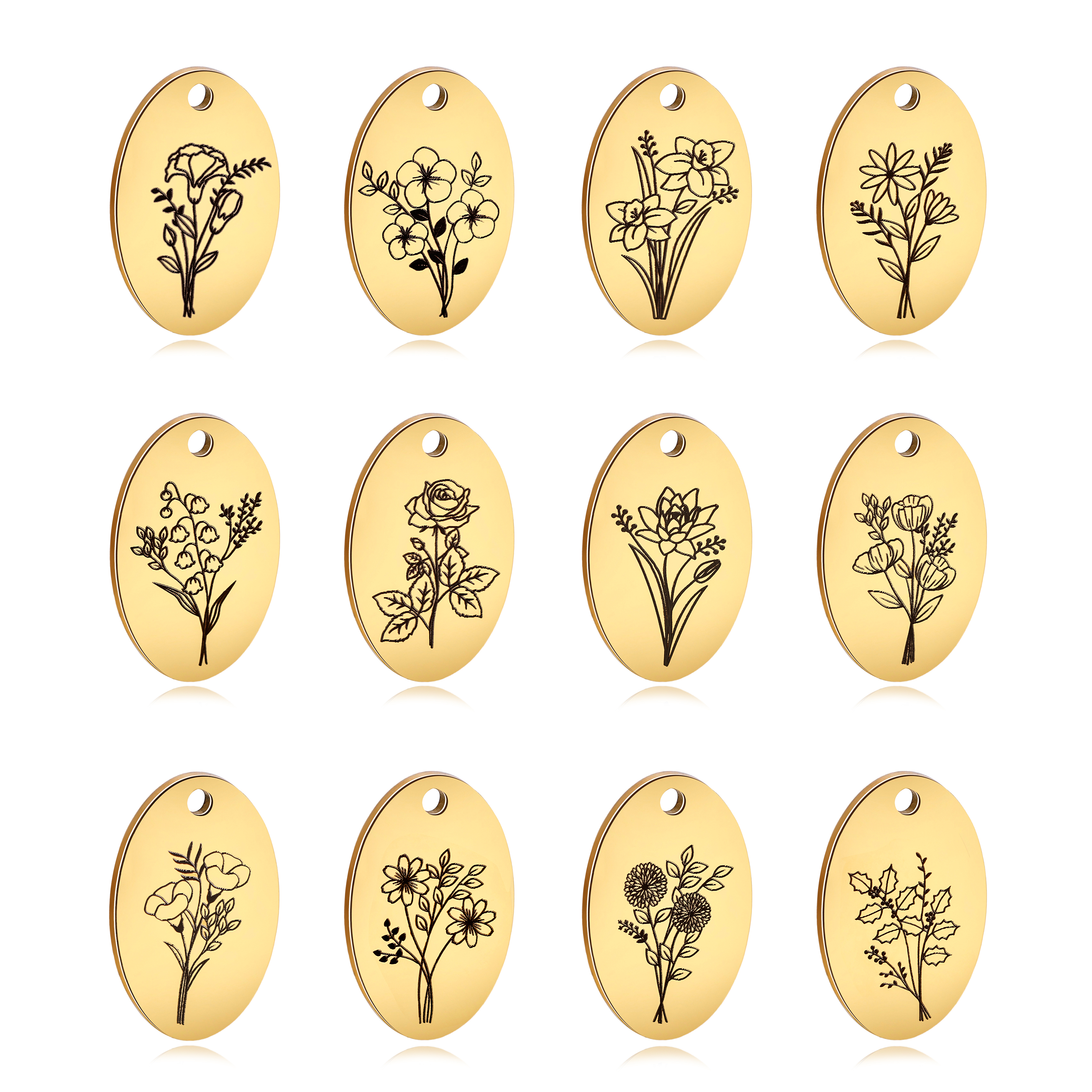 5Pcs Oval Birth Month Flower P - огляд і ціна Birth Flower Necklace