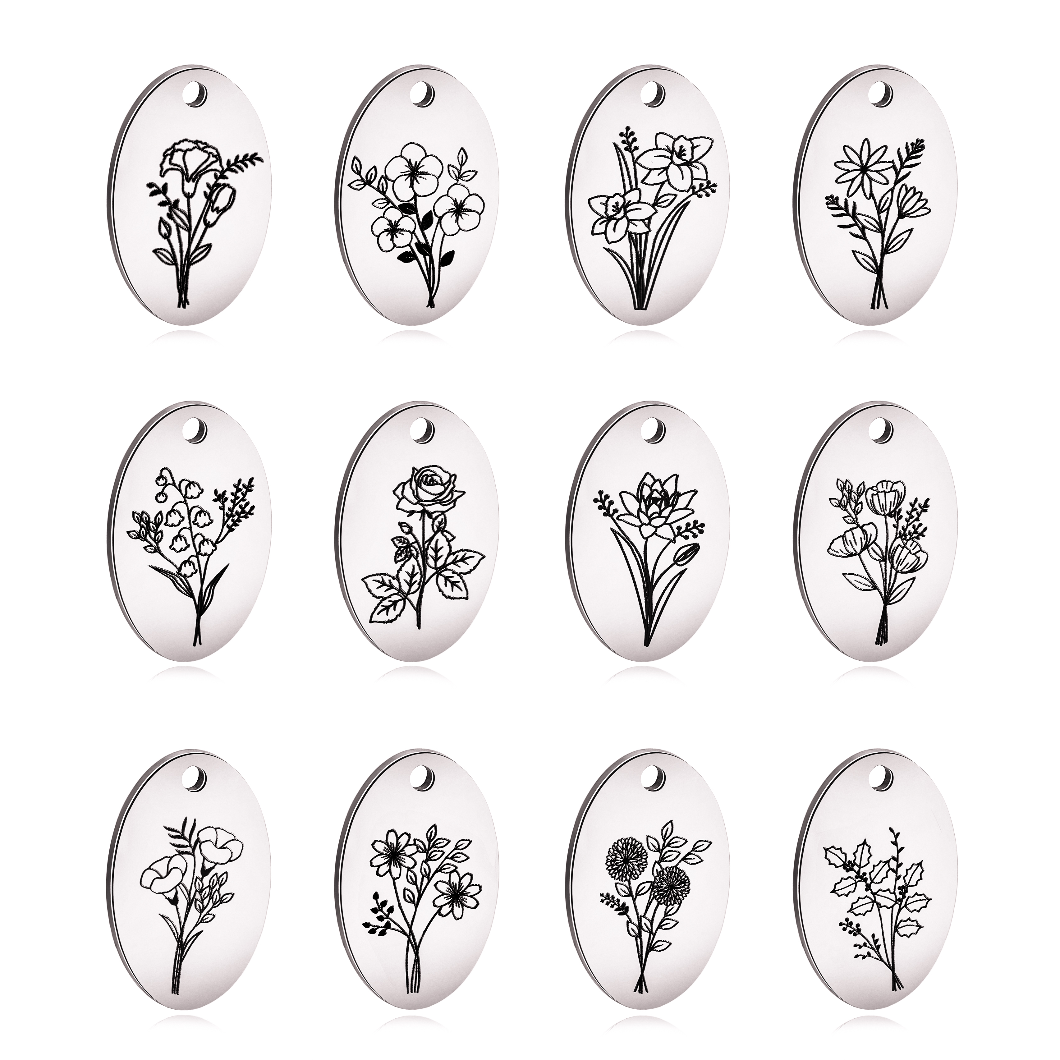 5Pcs Oval Birth Month Flower P - огляд і ціна Birth Flower Necklace