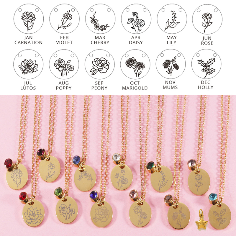 Crystal Birthstone Necklace fo - огляд і ціна Birth Flower Necklace