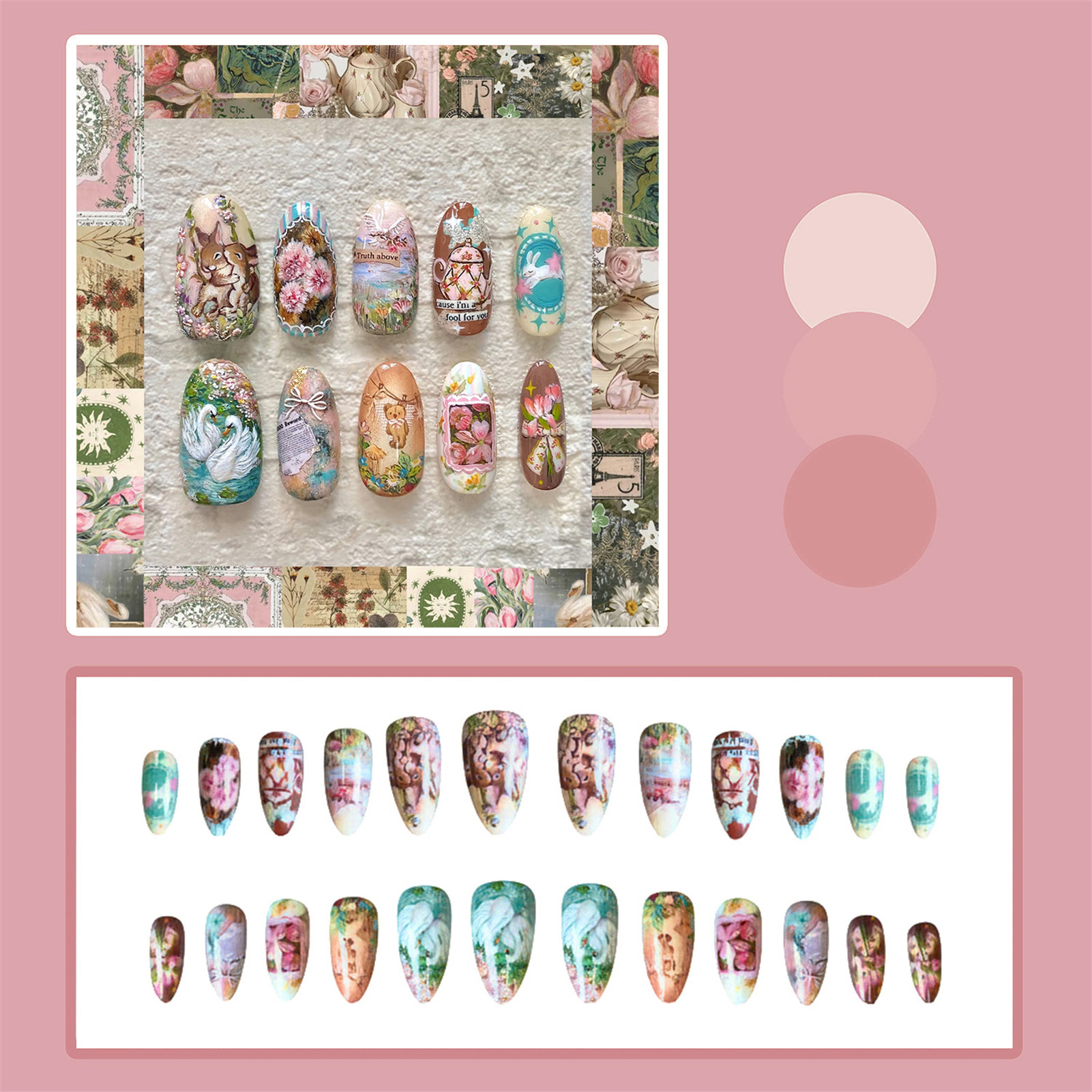 24pcs Vintage Garden Fake Nail - огляд і ціна Pressed Flower Art