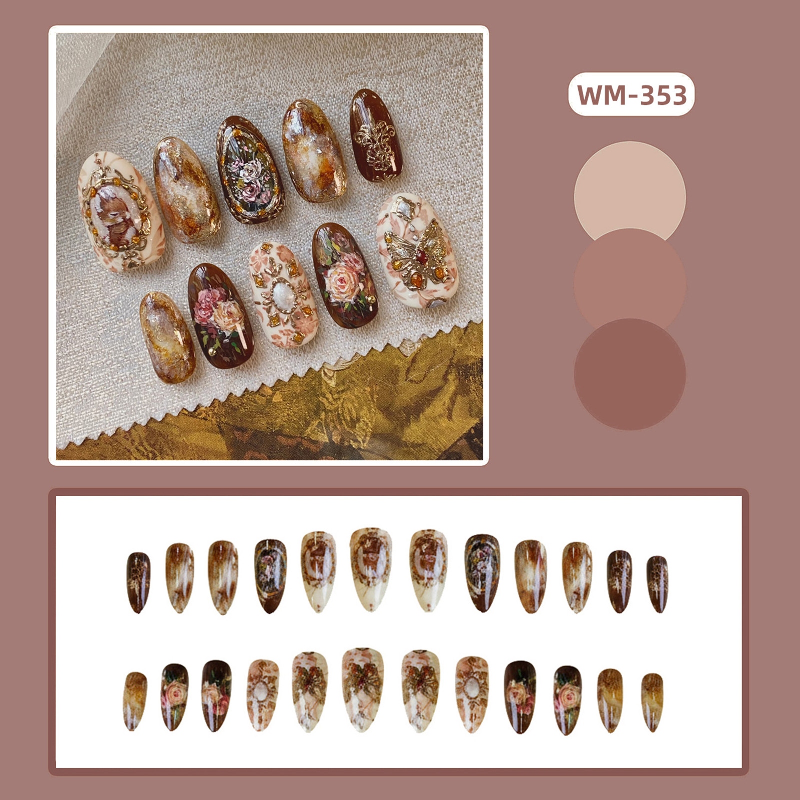 24pcs Vintage Garden Fake Nail - огляд і ціна Pressed Flower Art