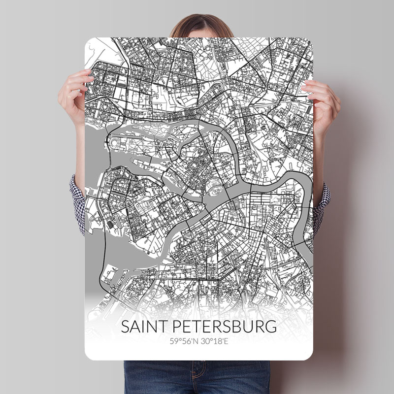 Saint Petersburg White Map Tin - огляд і ціна Custom Map Poster
