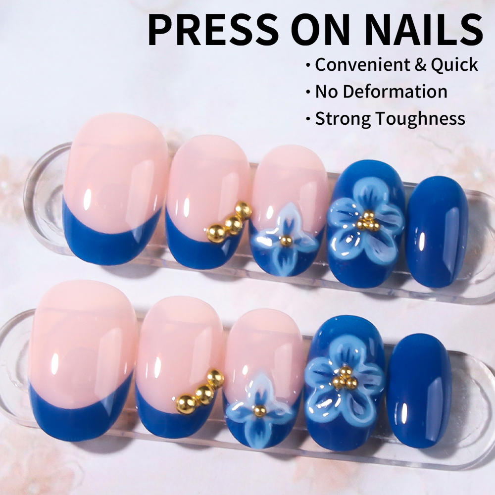 24pcs Short Oval 3D Gel Nail S - огляд і ціна Pressed Flower Art