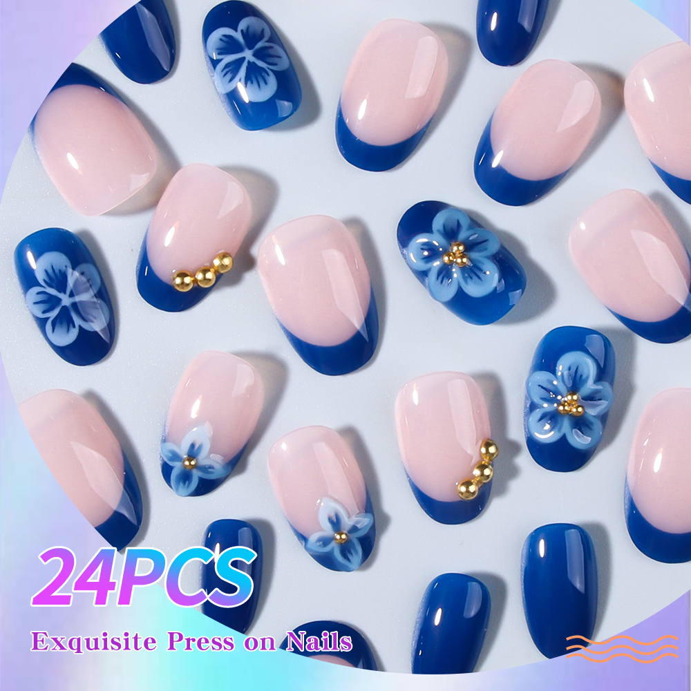 24pcs Short Oval 3D Gel Nail S - огляд і ціна Pressed Flower Art