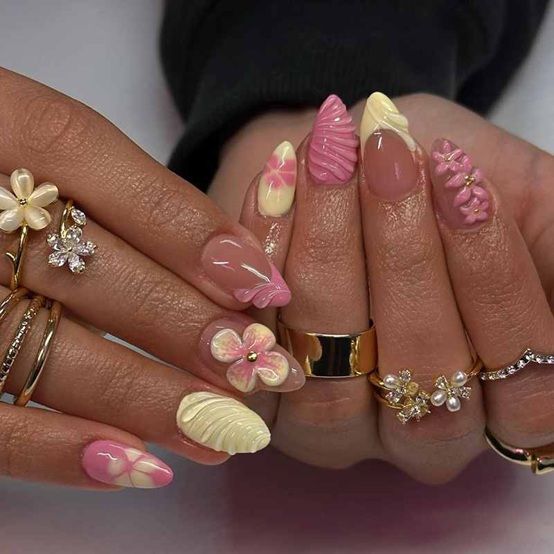 Almond Press on Nails Pink Cre - огляд і ціна Pressed Flower Art