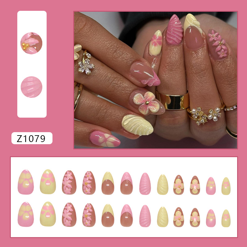 Almond Press on Nails Pink Cre - огляд і ціна Pressed Flower Art