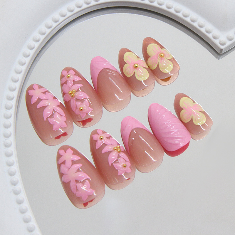 Almond Press on Nails Pink Cre - огляд і ціна Pressed Flower Art