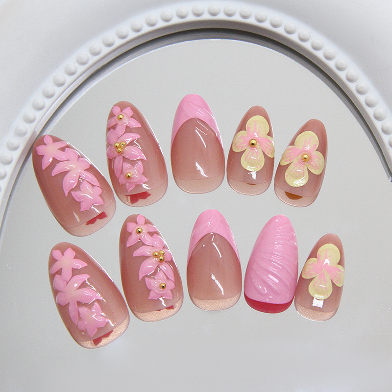 Almond Press on Nails Pink Cre - огляд і ціна Pressed Flower Art
